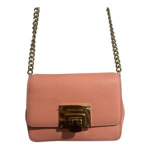 Michael Kors Women's Tina Small Clutch Leather Crossbody Bag Peach NWT